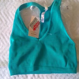 NWT Free People Sports Bra Women L Free Throw Crop Top V Neck Ribbed Stretch
